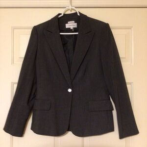 Calvin Klein Dark Gray Size 8 Stretch Lined Long Sleeve Jacket